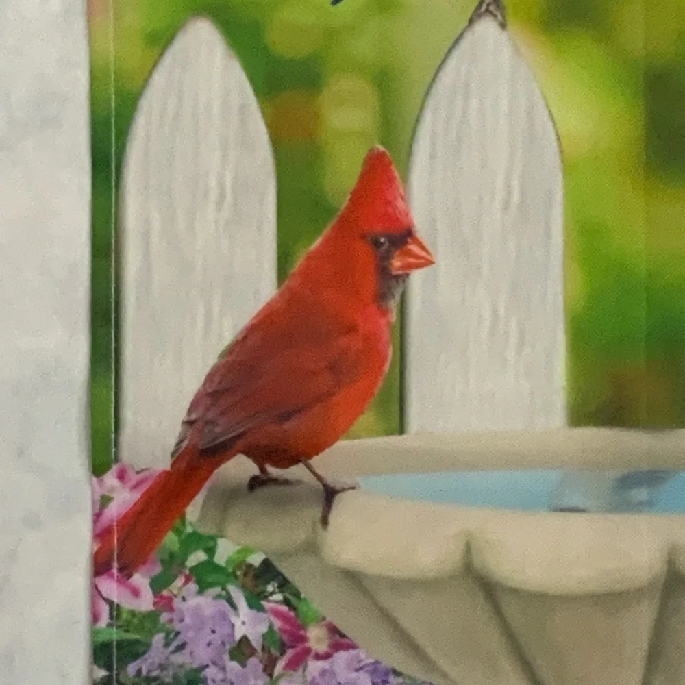 Garden Flag Songbirds Picket Fence Bird Bath Butterflies and Flowers 12 X 18 in